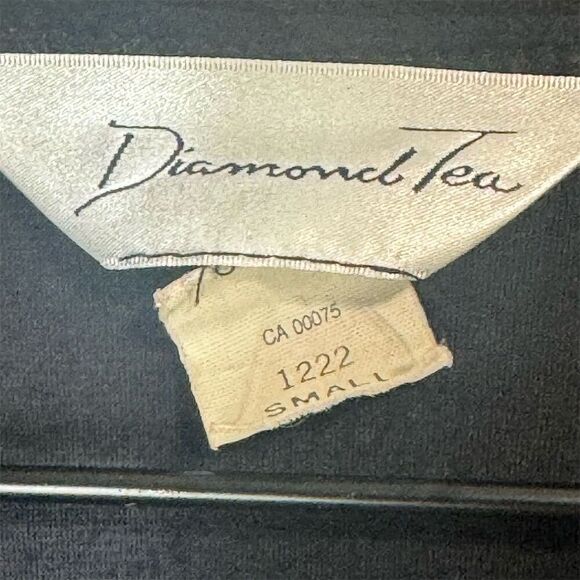 Vintage Diamond Tea Velvet Robe Small Black White Trim 52” Canada Union Made - Picture 5 of 7